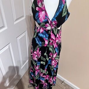 Forever 21 Black Maxi Dress with Pink and Blue Floral Print